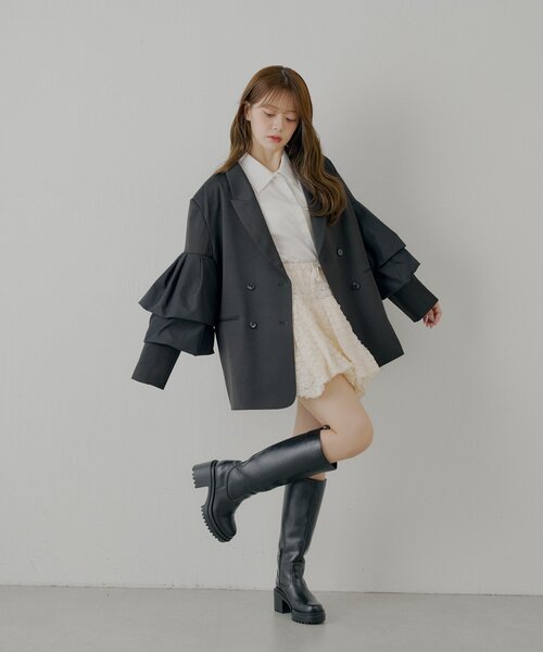 【大人気】Chico 裾バルーンレースミニスカート　ブラック セール】裾バルーンレースミニスカート（スカート）｜Chico（チコ）の