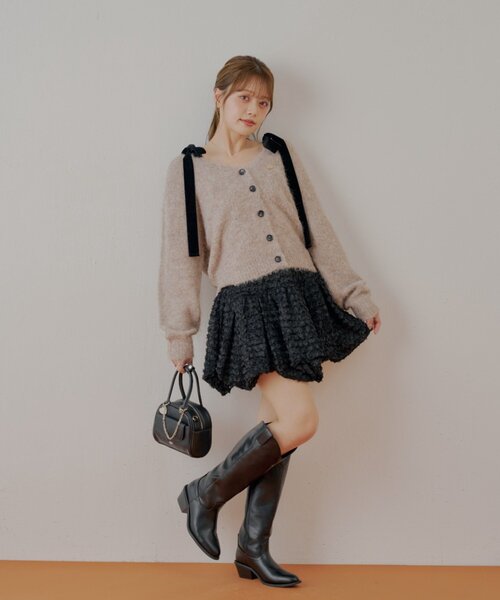 【大人気】Chico 裾バルーンレースミニスカート　ブラック セール】裾バルーンレースミニスカート（スカート）｜Chico（チコ）の