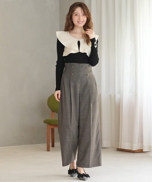 ASTORIA ODIER（アストリアオディール）の「クリアボタンチェックワイドパンツ（その他パンツ・レディース・ブラウン/ブラック・MEDIUM/SMALL/LARGE）」の2枚目の写真