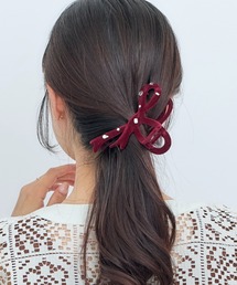 ＊liberty＊ トリプルリボンのバレッタ メイモリス×ボルドー ワイドサイズ BIG RIBBON BARRETTE（バレッタ/ヘアクリップ）｜Ameri（アメリ