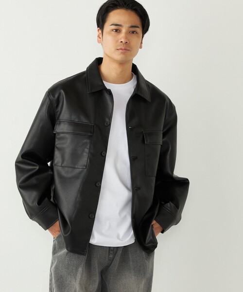 SHIPS Colors(シップス カラーズ)の「SHIPS Colors:合成皮革 CPO シャツジャケット◇(ブルゾン・メンズ・ブラック・MEDIUM/LARGE/X-LARGE)」の1枚目の写真