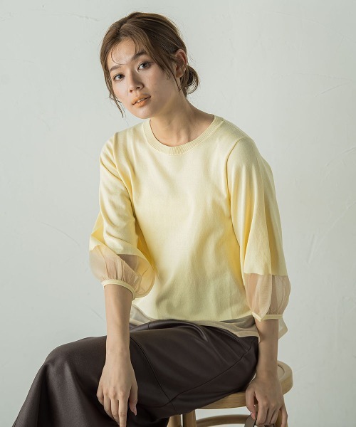 Droite lautreamont（ドロワットロートレアモン）の「シアー切替えニット≪手洗い可能≫（ニット/セーター・レディース・ブラック/イエロー/ブラウン/オフホワイト・M）」の4枚目の写真