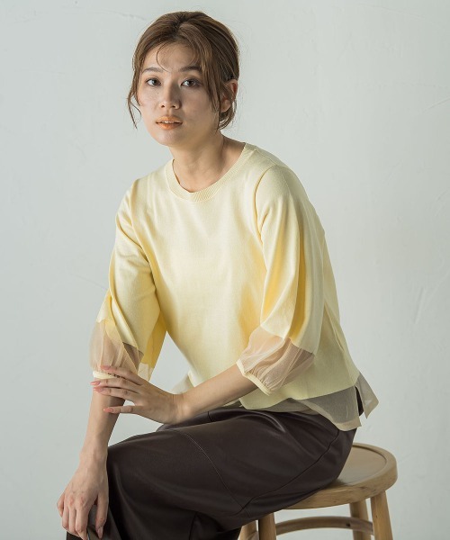 Droite lautreamont（ドロワットロートレアモン）の「シアー切替えニット≪手洗い可能≫（ニット/セーター・レディース・ブラック/イエロー/ブラウン/オフホワイト・M）」の19枚目の写真