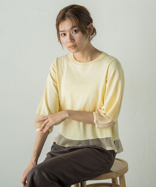 Droite lautreamont（ドロワットロートレアモン）の「シアー切替えニット≪手洗い可能≫（ニット/セーター・レディース・ブラック/イエロー/ブラウン/オフホワイト・M）」の20枚目の写真