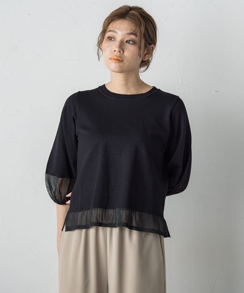 Droite lautreamont（ドロワットロートレアモン）の「シアー切替えニット≪手洗い可能≫（ニット/セーター・レディース・ブラック/イエロー/ブラウン/オフホワイト・M）」の5枚目の写真