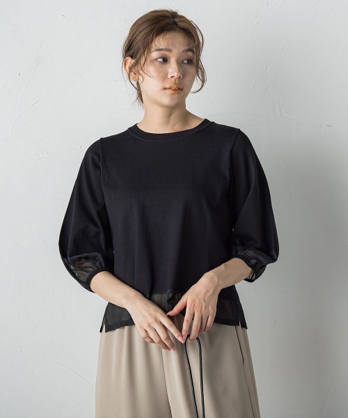 Droite lautreamont（ドロワットロートレアモン）の「シアー切替えニット≪手洗い可能≫（ニット/セーター・レディース・ブラック/イエロー/ブラウン/オフホワイト・M）」の6枚目の写真