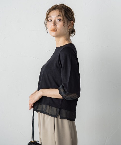 Droite lautreamont（ドロワットロートレアモン）の「シアー切替えニット≪手洗い可能≫（ニット/セーター・レディース・ブラック/イエロー/ブラウン/オフホワイト・M）」の7枚目の写真