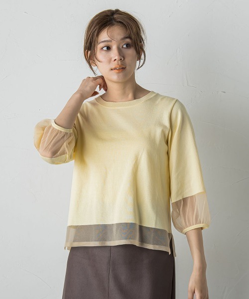 Droite lautreamont（ドロワットロートレアモン）の「シアー切替えニット≪手洗い可能≫（ニット/セーター・レディース・ブラック/イエロー/ブラウン/オフホワイト・M）」の21枚目の写真