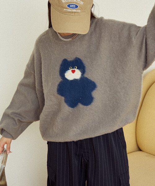 PUBLUX（パブリュクス）の「PUBLUX/パブリュクス mojojojo シャギー アート ニット　限定展開（ニット/セーター・レディース・ブラウン系その他/ネイビー/ダークグレー/キャメル/グレー・ﾌﾘ-）」の3枚目の写真