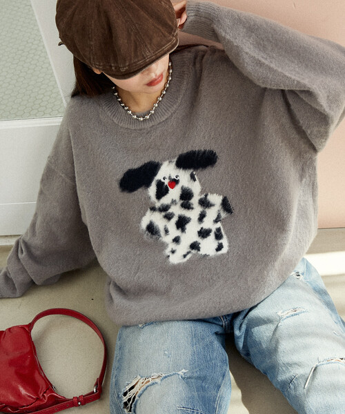 PUBLUX（パブリュクス）の「PUBLUX/パブリュクス mojojojo シャギー アート ニット　限定展開（ニット/セーター・レディース・ブラウン系その他/ネイビー/ダークグレー/キャメル/グレー・ﾌﾘ-）」の6枚目の写真