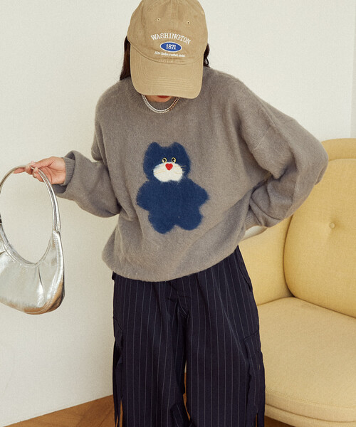 PUBLUX（パブリュクス）の「PUBLUX/パブリュクス mojojojo シャギー アート ニット　限定展開（ニット/セーター・レディース・ブラウン系その他/ネイビー/ダークグレー/キャメル/グレー・ﾌﾘ-）」の18枚目の写真