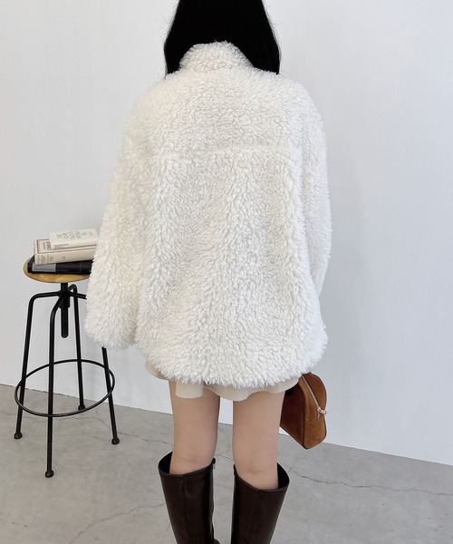 INGNI（イング）の「リボン取り外しスタンドボアブルゾン（ブルゾン・レディース・アイボリー/ブラック/ベージュ・M）」の8枚目の写真