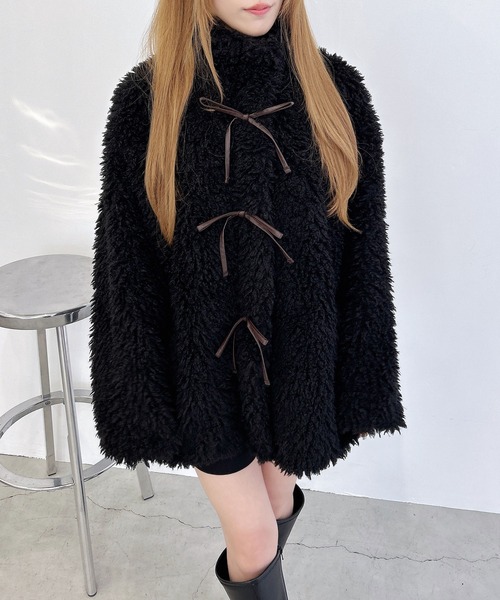 INGNI（イング）の「リボン取り外しスタンドボアブルゾン（ブルゾン・レディース・アイボリー/ブラック/ベージュ・M）」の11枚目の写真