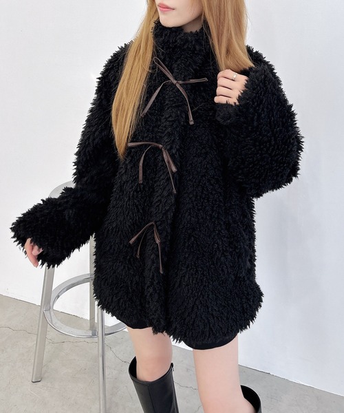 INGNI（イング）の「リボン取り外しスタンドボアブルゾン（ブルゾン・レディース・アイボリー/ブラック/ベージュ・M）」の12枚目の写真