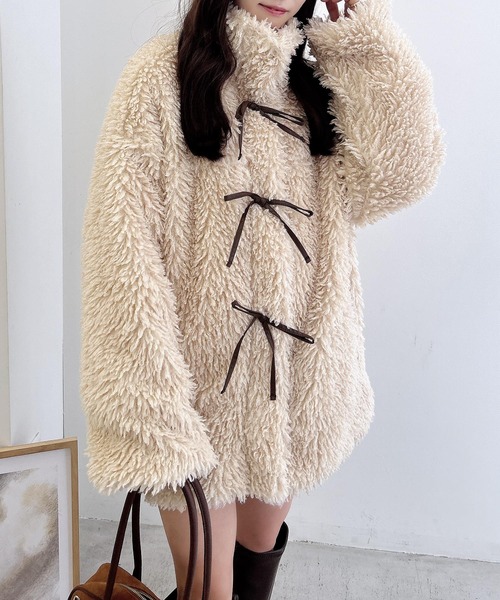 INGNI（イング）の「リボン取り外しスタンドボアブルゾン（ブルゾン・レディース・アイボリー/ブラック/ベージュ・M）」の15枚目の写真