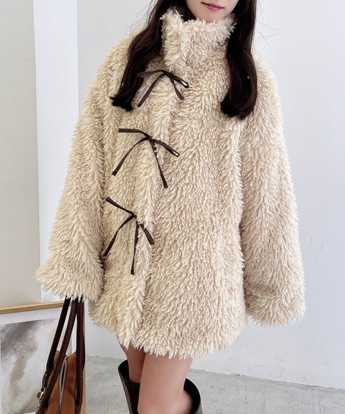 INGNI（イング）の「リボン取り外しスタンドボアブルゾン（ブルゾン・レディース・アイボリー/ブラック/ベージュ・M）」の16枚目の写真