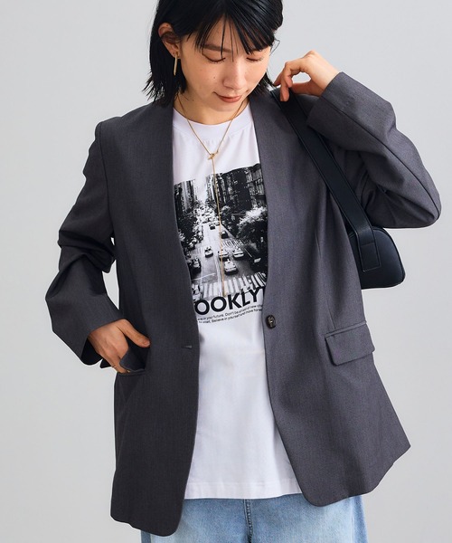 CROSS FUNCTION（クロスファンクション）の「《シワになりにくい》セットアップ対応  サマ美え リラックスノーカラージャケット【CROSS FUNCTION/クロスファンクション】（ノーカラージャケット・レディース・チャコールグレー/ブラック/ベージュ/モカ・LL/M/L）」の3枚目の写真