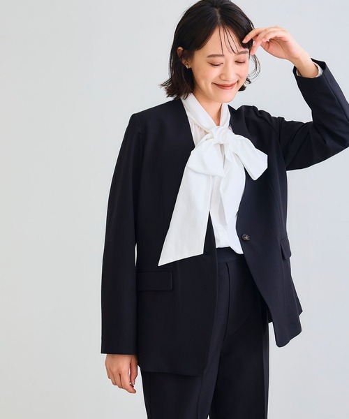 CROSS FUNCTION（クロスファンクション）の「《シワになりにくい》セットアップ対応  サマ美え リラックスノーカラージャケット【CROSS FUNCTION/クロスファンクション】（ノーカラージャケット・レディース・チャコールグレー/ブラック/ベージュ/モカ・LL/M/L）」の11枚目の写真