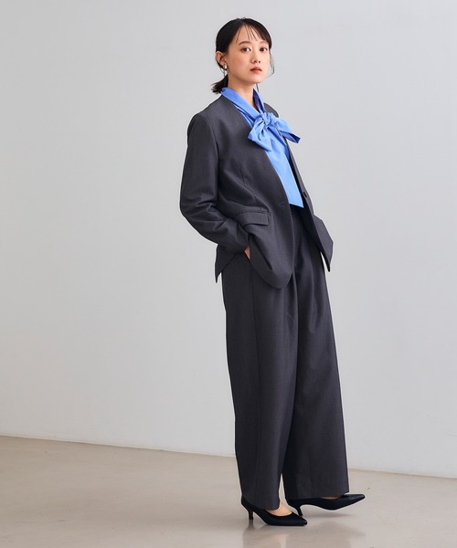 CROSS FUNCTION（クロスファンクション）の「《シワになりにくい》セットアップ対応  サマ美え リラックスノーカラージャケット【CROSS FUNCTION/クロスファンクション】（ノーカラージャケット・レディース・チャコールグレー/ブラック/ベージュ/モカ・LL/M/L）」の6枚目の写真