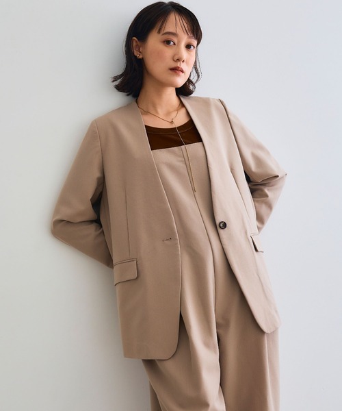 CROSS FUNCTION（クロスファンクション）の「《シワになりにくい》セットアップ対応  サマ美え リラックスノーカラージャケット【CROSS FUNCTION/クロスファンクション】（ノーカラージャケット・レディース・チャコールグレー/ブラック/ベージュ/モカ・LL/M/L）」の21枚目の写真