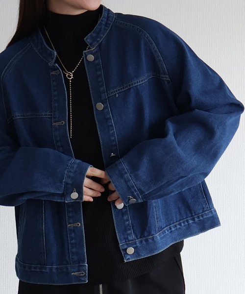 sin.ca（シンカ）の「ノーカラーデニムジャケット（デニムジャケット・レディース・ブルー/ライトブルー・ML）」の17枚目の写真