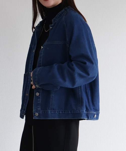sin.ca（シンカ）の「ノーカラーデニムジャケット（デニムジャケット・レディース・ブルー/ライトブルー・ML）」の18枚目の写真