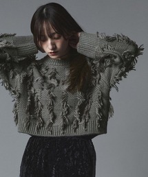 フリンジ ジャガード ショート丈 ニット セーター / Fringe Jacquard Short Knit