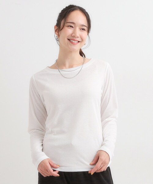 Cutie Blonde(キューティーブロンド)の「【洗濯機可/S-LL】毎日コーデに シアーテレコロンT(Tシャツ/カットソー・レディース・ワインレッド/ブラック/オフホワイト/ダークブラウン・02/01/04/03)」の5枚目の写真