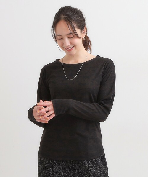 Cutie Blonde(キューティーブロンド)の「【洗濯機可/S-LL】毎日コーデに シアーテレコロンT(Tシャツ/カットソー・レディース・ワインレッド/ブラック/オフホワイト/ダークブラウン・02/01/04/03)」の9枚目の写真