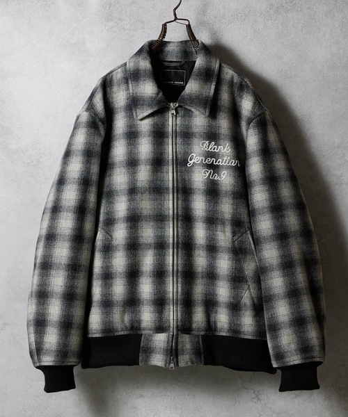 NUMBER (N)INE（ナンバーナイン）の「WOOL MELTON OMBRE PRAID INSIDE QUILTING RIB JACKET / ウール メルトン オンブレー チェック キルティング裏地 リブ ジャケット（ブルゾン・メンズ・チャコール/グレー・2/3/4）」の3枚目の写真