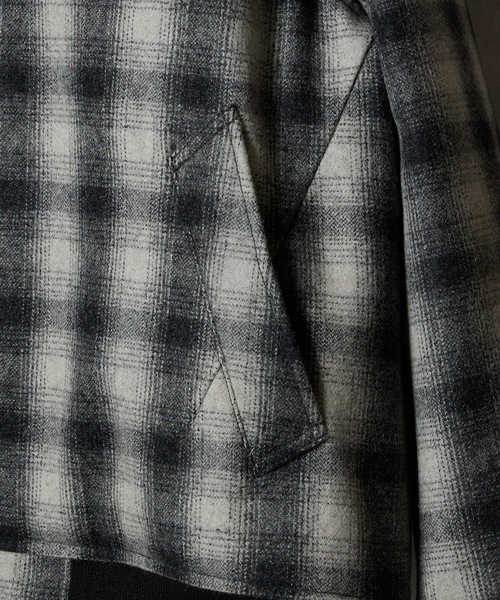NUMBER (N)INE（ナンバーナイン）の「WOOL MELTON OMBRE PRAID INSIDE QUILTING RIB JACKET / ウール メルトン オンブレー チェック キルティング裏地 リブ ジャケット（ブルゾン・メンズ・チャコール/グレー・2/3/4）」の8枚目の写真