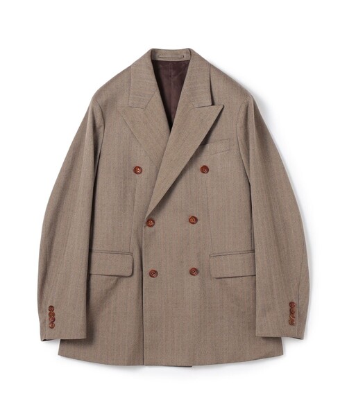 美品 トゥモローランド PILGRIM ダブルジャケット 46 BONOTTO シルクコットン ヘリンボーン ダブルブレステッド6Bジャケット