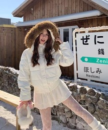 【ファー取り外し可能】 25aw/ファーフード付き ショートダウンジャケット
