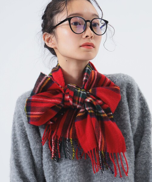 HIGHLAND TWEEDS(ハイランドツィード)の「HIGHLAND TWEEDS / チェック ストール 小(マフラー・レディース・ライトグレー/ブルー/グレー/ベージュ/レッド/ネイビー/イエロー/ライトブルー・ONE SIZE)」の8枚目の写真