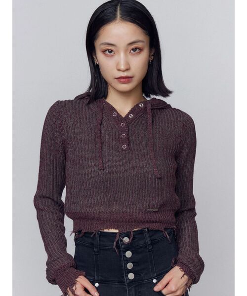 EMODA（エモダ）の「ダメージニットフーディ（ニット/セーター・レディース・ネイビー/レッド/ブラック・FREE）」の3枚目の写真