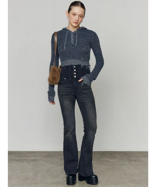 EMODA（エモダ）の「ダメージニットフーディ（ニット/セーター・レディース・ネイビー/レッド/ブラック・FREE）」の7枚目の写真