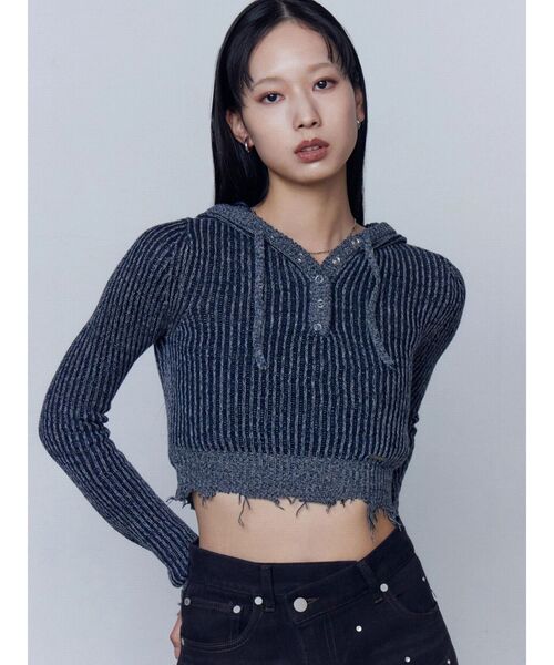 EMODA（エモダ）の「ダメージニットフーディ（ニット/セーター・レディース・ネイビー/レッド/ブラック・FREE）」の8枚目の写真