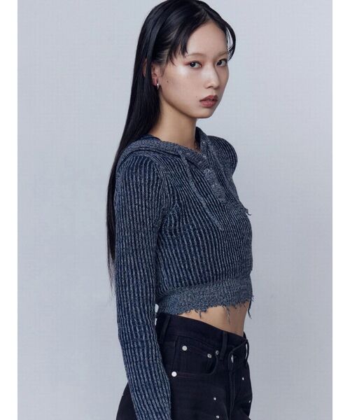 EMODA（エモダ）の「ダメージニットフーディ（ニット/セーター・レディース・ネイビー/レッド/ブラック・FREE）」の10枚目の写真