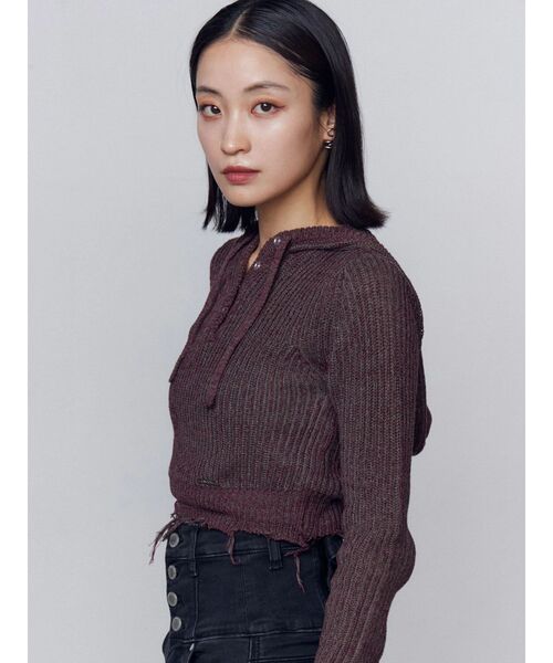 EMODA（エモダ）の「ダメージニットフーディ（ニット/セーター・レディース・ネイビー/レッド/ブラック・FREE）」の15枚目の写真