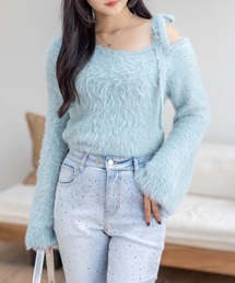 clear | ワンショルリボンフェザーニットトップス［大人 カジュアル 着回し力抜群］≪AW新作≫(ニット/セーター)