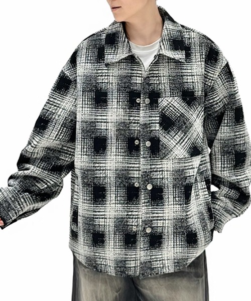 BENUSTA(ベヌスタ)の「A'GEM/9 × .kom 『BENUSTA /ベヌスタ』Vintage Check 2WAY Layered Jacket/ヴィンテージチェック2WAYレイヤードジャケット(シャツ/ブラウス・メンズ・ブラック/ブラウン・M/L)」の5枚目の写真