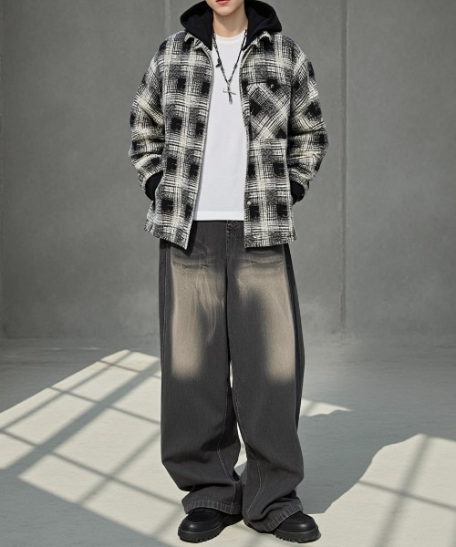 BENUSTA(ベヌスタ)の「A'GEM/9 × .kom 『BENUSTA /ベヌスタ』Vintage Check 2WAY Layered Jacket/ヴィンテージチェック2WAYレイヤードジャケット(シャツ/ブラウス・メンズ・ブラック/ブラウン・M/L)」の7枚目の写真