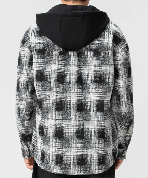 BENUSTA(ベヌスタ)の「A'GEM/9 × .kom 『BENUSTA /ベヌスタ』Vintage Check 2WAY Layered Jacket/ヴィンテージチェック2WAYレイヤードジャケット(シャツ/ブラウス・メンズ・ブラック/ブラウン・M/L)」の4枚目の写真