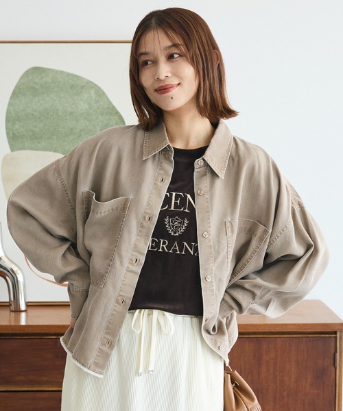 Green　Parks（グリーンパークス）の「裾フリンジヴィンテージ風シャツ（シャツ/ブラウス・レディース・グリーン/ブラウン・FREE）」の2枚目の写真