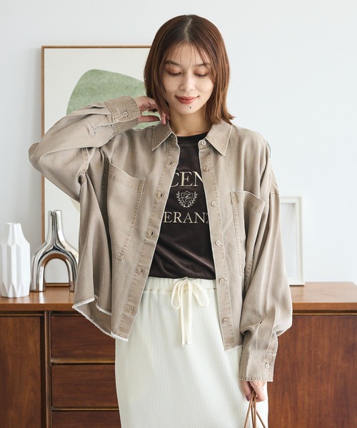 Green　Parks（グリーンパークス）の「裾フリンジヴィンテージ風シャツ（シャツ/ブラウス・レディース・グリーン/ブラウン・FREE）」の6枚目の写真