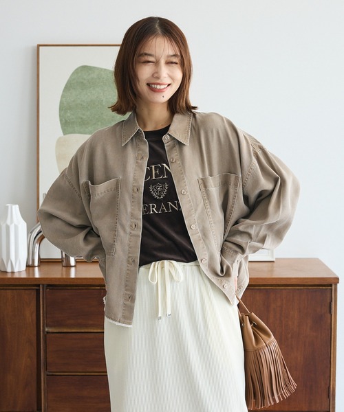 Green　Parks（グリーンパークス）の「裾フリンジヴィンテージ風シャツ（シャツ/ブラウス・レディース・グリーン/ブラウン・FREE）」の8枚目の写真