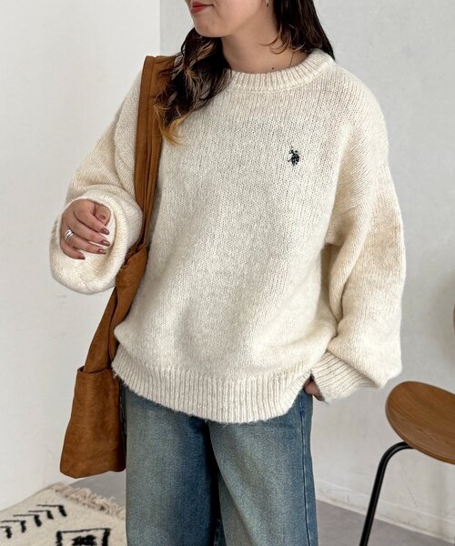 U.S. POLO ASSN.（ユーエスポロアッスン）の「【U.S. POLO ASSN.】MIXニット（ニット/セーター・レディース・オレンジ/チャコールグレー/グリーン/アイボリー/サックスブルー・FREE）」の9枚目の写真