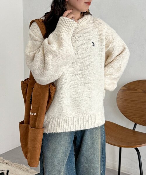 U.S. POLO ASSN.（ユーエスポロアッスン）の「【U.S. POLO ASSN.】MIXニット（ニット/セーター・レディース・オレンジ/チャコールグレー/グリーン/アイボリー/サックスブルー・FREE）」の13枚目の写真