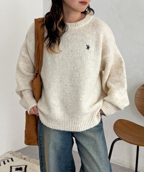 U.S. POLO ASSN.（ユーエスポロアッスン）の「【U.S. POLO ASSN.】MIXニット（ニット/セーター・レディース・オレンジ/チャコールグレー/グリーン/アイボリー/サックスブルー・FREE）」の14枚目の写真