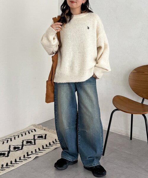 U.S. POLO ASSN.（ユーエスポロアッスン）の「【U.S. POLO ASSN.】MIXニット（ニット/セーター・レディース・オレンジ/チャコールグレー/グリーン/アイボリー/サックスブルー・FREE）」の15枚目の写真